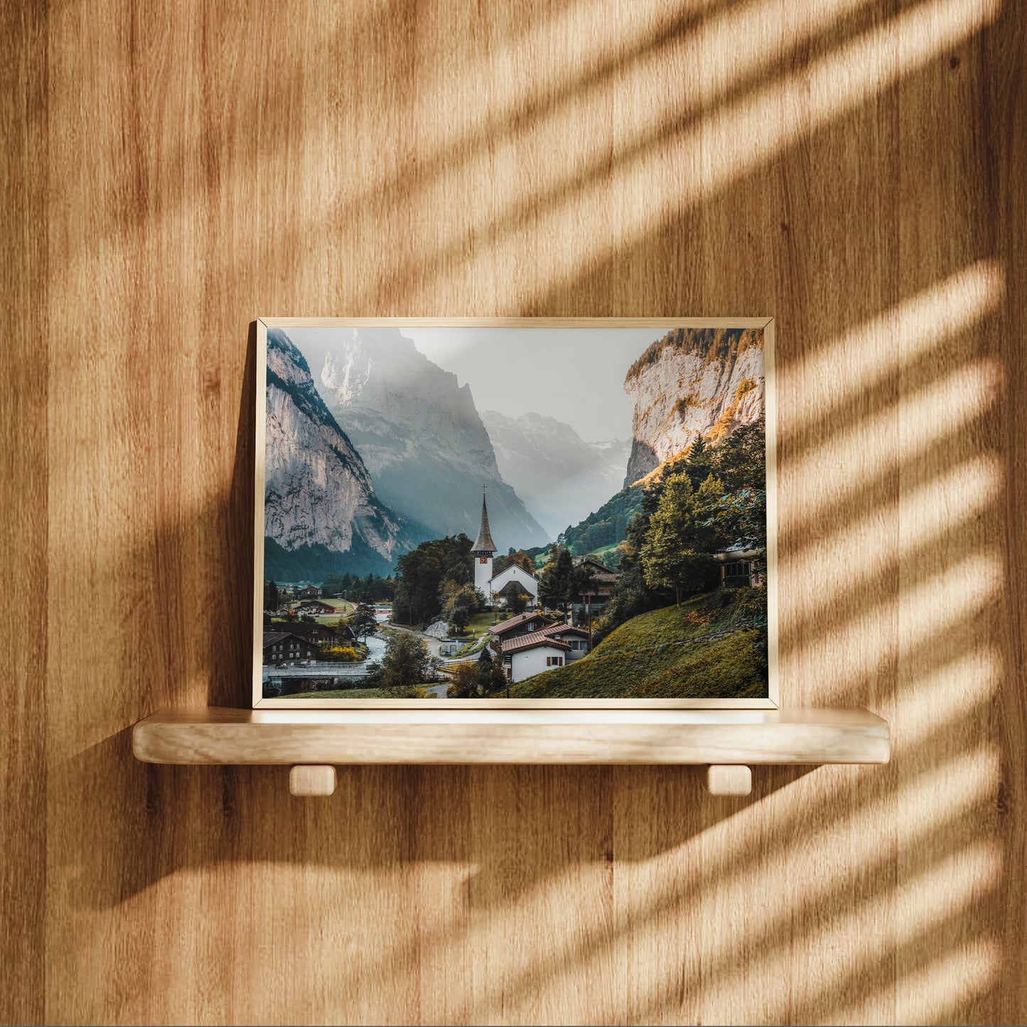 Beautiful photo print of Lauterbrunnen, Switzerland, showcasing its fairytale-like setting in the Alps.
