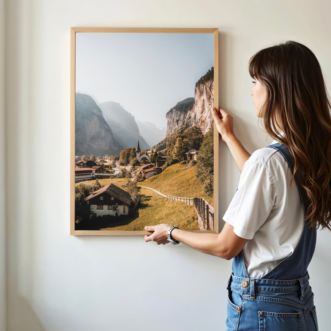 Scenic Lauterbrunnen landscape wall print with iconic waterfalls and Swiss alpine scenery.