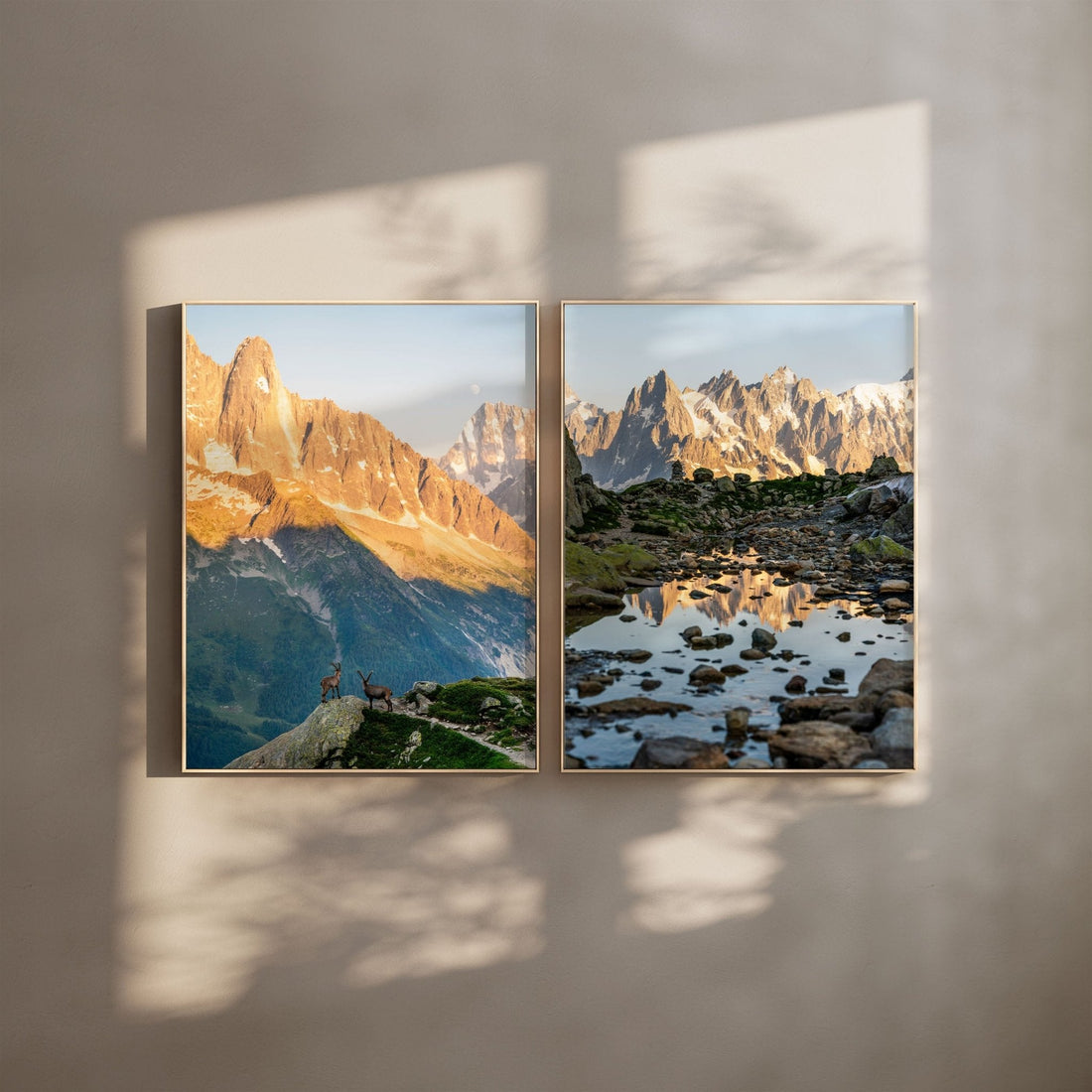 Alpine landscape with Les Drus mountain at sunset in Chamonix, framed wall art