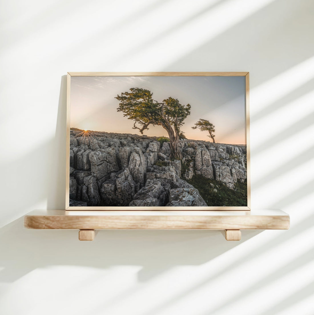 Twisleton Scars photo print on shelf with sunrise light and shadow
