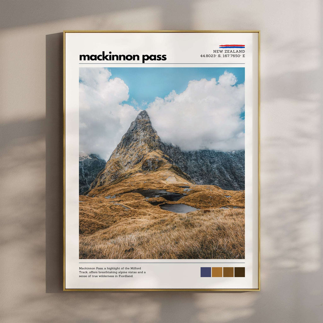Mackinnon Pass wall art print featuring dramatic alpine scenery on New Zealand’s Milford Track