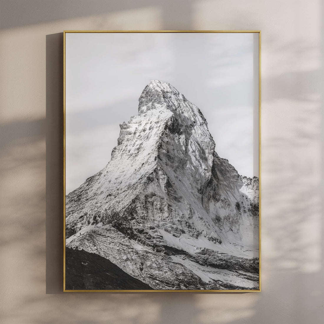 Stunning black and white Matterhorn wall art print showcasing the iconic Swiss peak in timeless elegance.