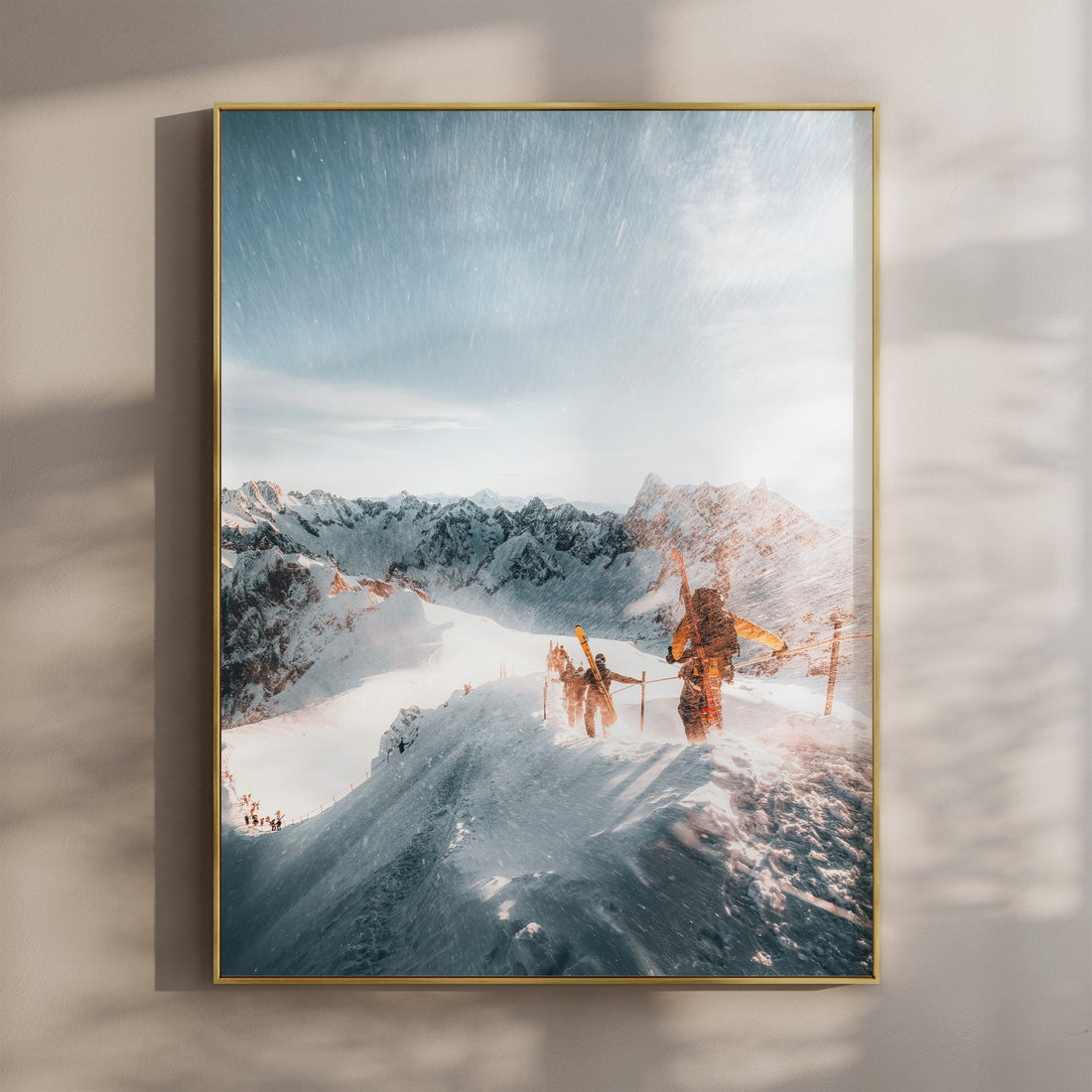 Breathtaking Midi Arete ski mountaineering wall art print with snow-covered alpine peaks.