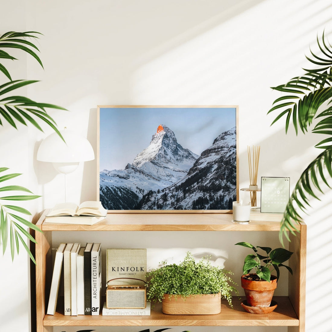 Minimalist Alps photography print capturing the Matterhorn peak glowing at sunrise, perfect for modern interiors.