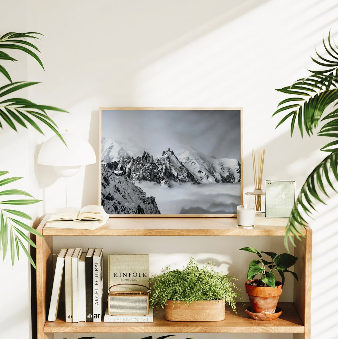 Chamonix landscape print of Aiguille du Midi surrounded by cloud and snow