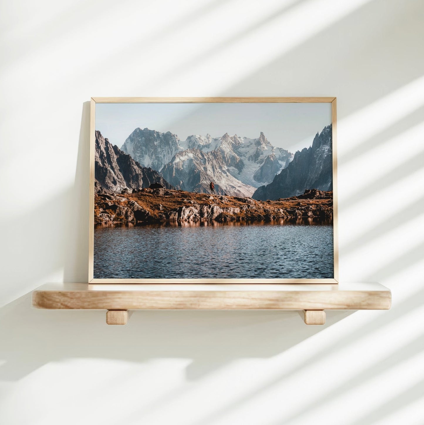 Minimalist mountain hiking photo print of Tour du Mont Blanc, balancing solitude and alpine grandeur.