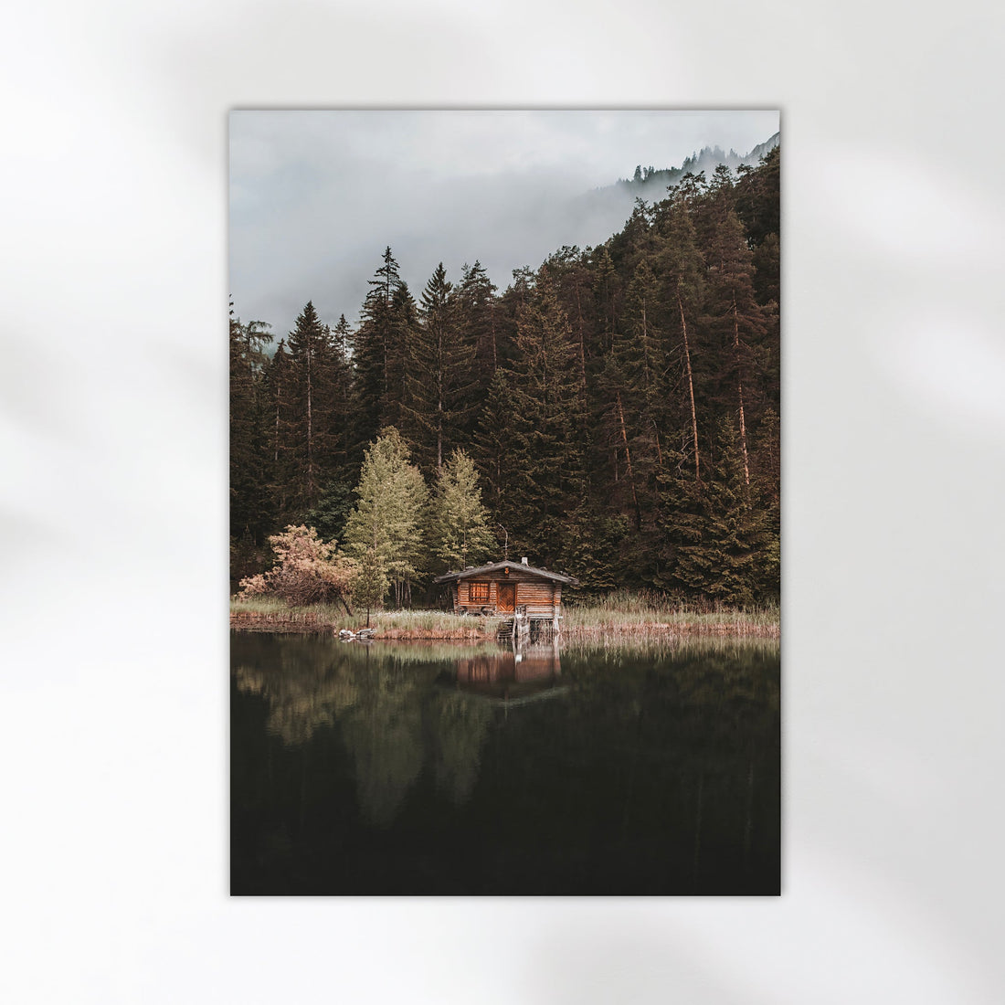 Fine art print of misty forest and still waters at Lake Mittersee in the Austrian Alps