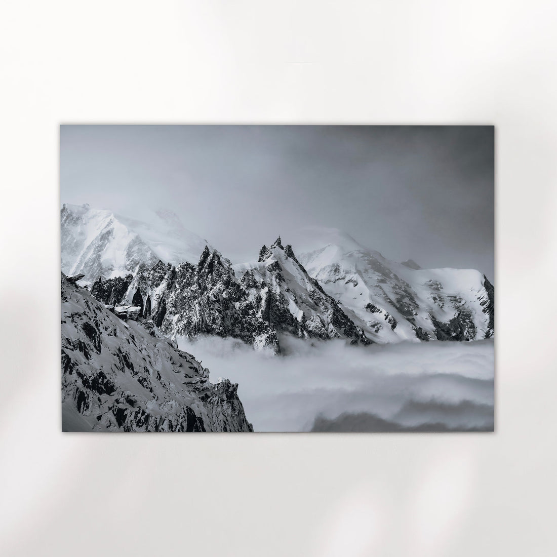 Fine art print showing Aiguille du Midi rising from fog in the French Alps