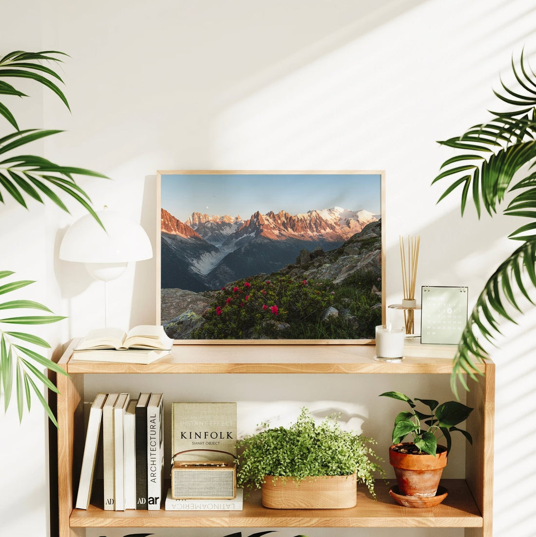 Chamonix art print with vibrant wildflowers in the foreground and Mont Blanc’s dramatic skyline.