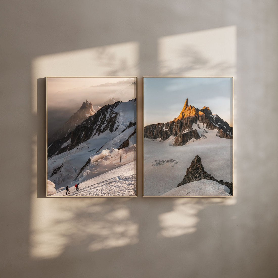 Climbers ascending Mont Blanc with Aiguille du Midi in the background.