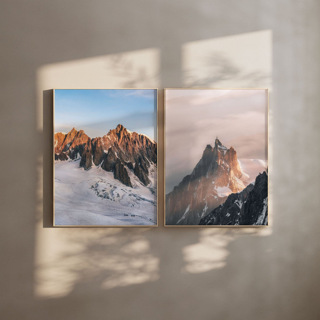 Mont Blanc du Tacul and Aiguille du Midi framed photography in a dark dining room setting