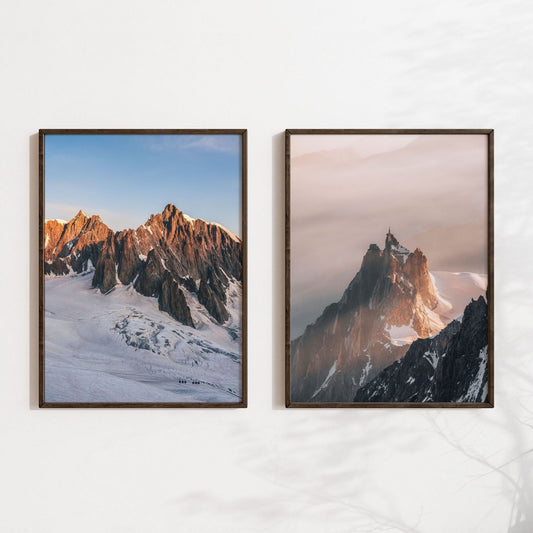 Mont Blanc du Tacul and Aiguille du Midi framed artwork on patterned wallpaper