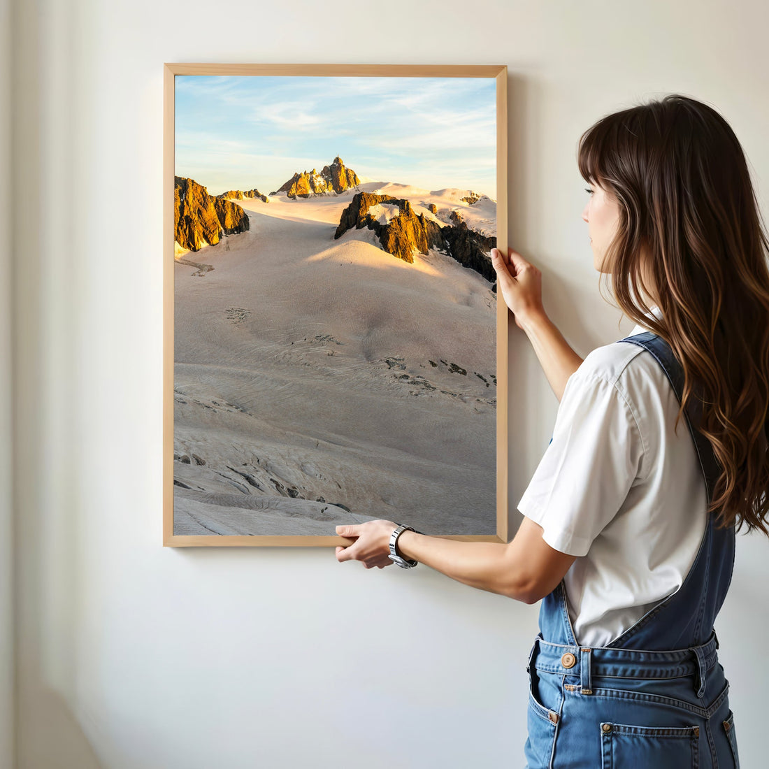 Mont Blanc glacier wall art print featuring dramatic morning light on the snow-covered peaks.