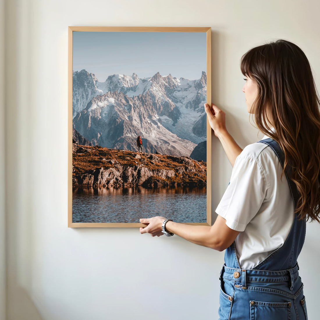 Scenic Mont Blanc hiking wall art showcasing a hiker surrounded by the majestic Alps.