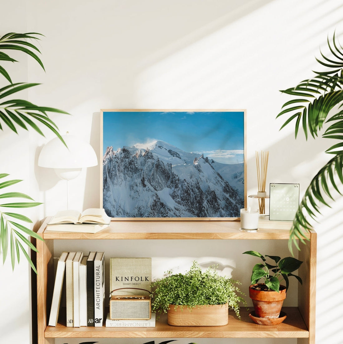 Landscape photo print of Mont Blanc rising above the alpine range in sharp winter clarity.