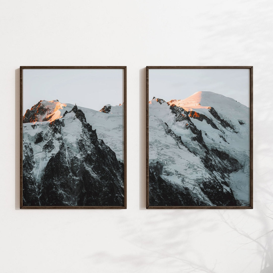 Mont Blanc Massif in soft morning light, framed on a modern wall.
