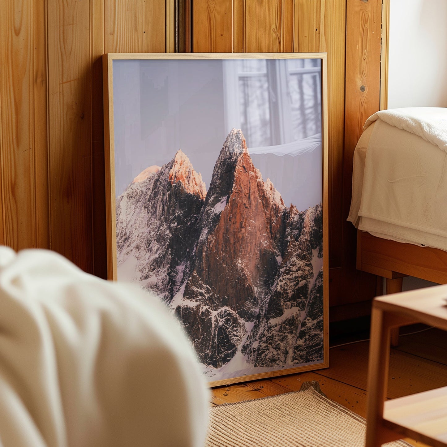 Mont Blanc Massif photography print highlighting the rugged beauty of Les Drus at dusk.