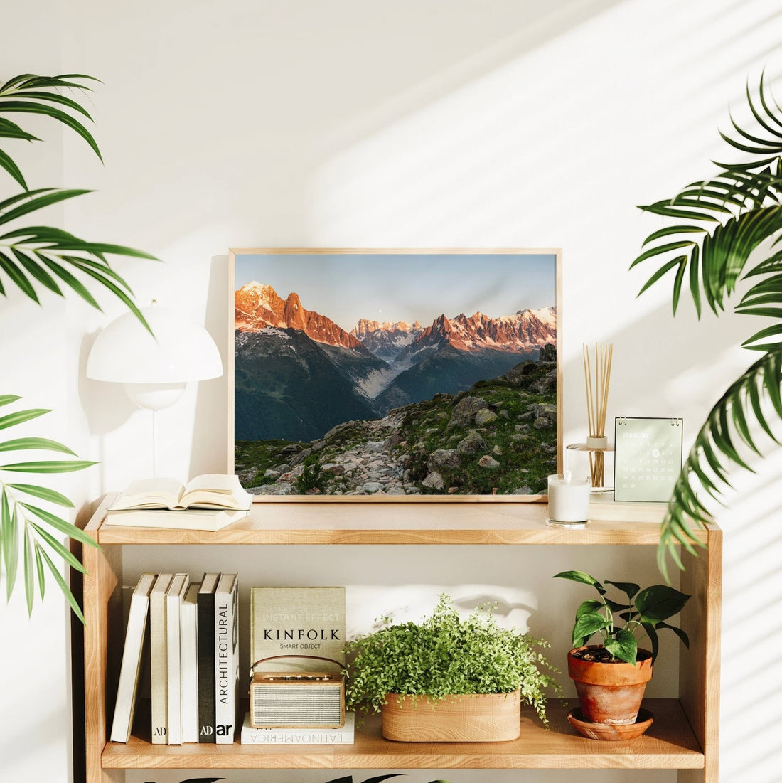 Sunset print of Mont Blanc Massif with warm glow lighting up the famous Mer de Glace.