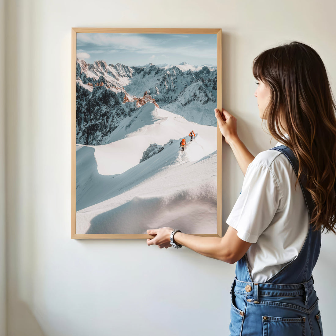 Epic mountaineering photography print showcasing climbers on the dramatic ridgeline of Vallée Blanche.