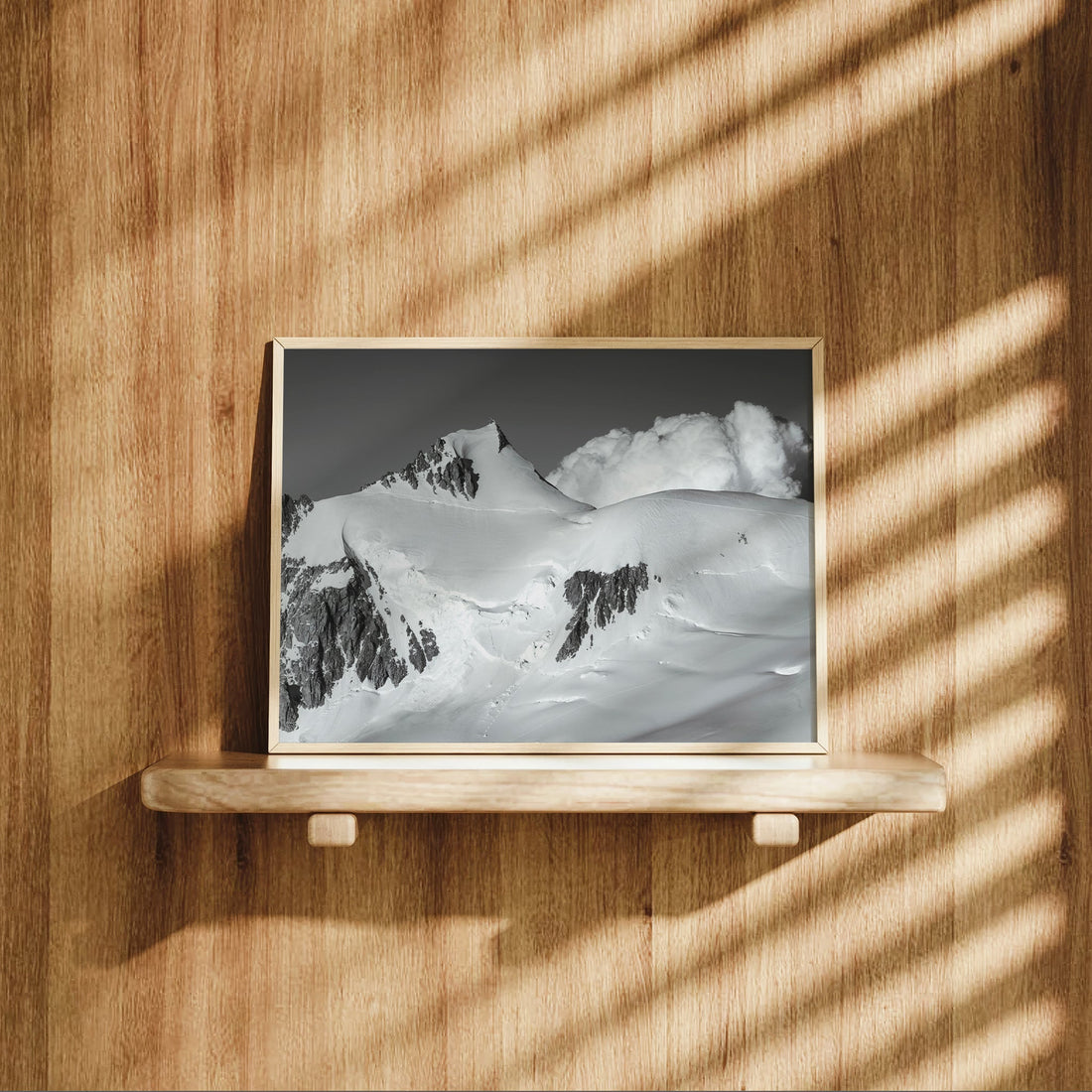 Striking view of the Mont Blanc range showing Mont Maudit’s snow-loaded summit in fine art style.