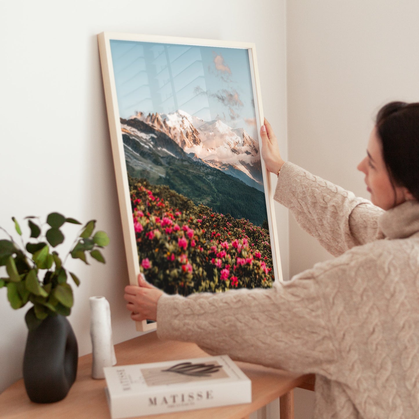 Dramatic Mont Blanc summit print with glowing clouds and crisp mountain peaks at sunrise.