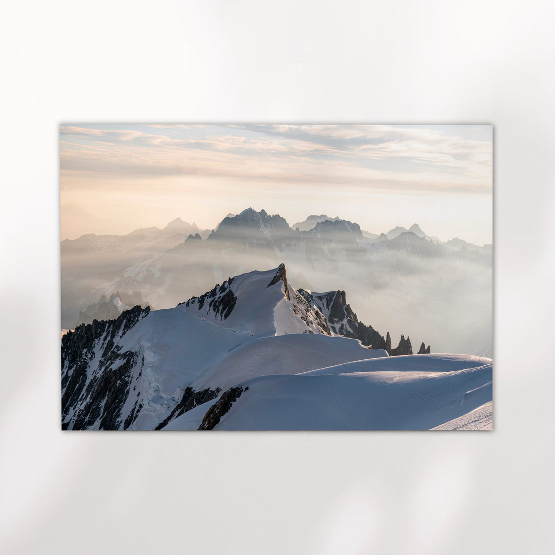 Fine art photography print of Mont Maudit in the French Alps, captured at dawn from the top of Mont Blanc.