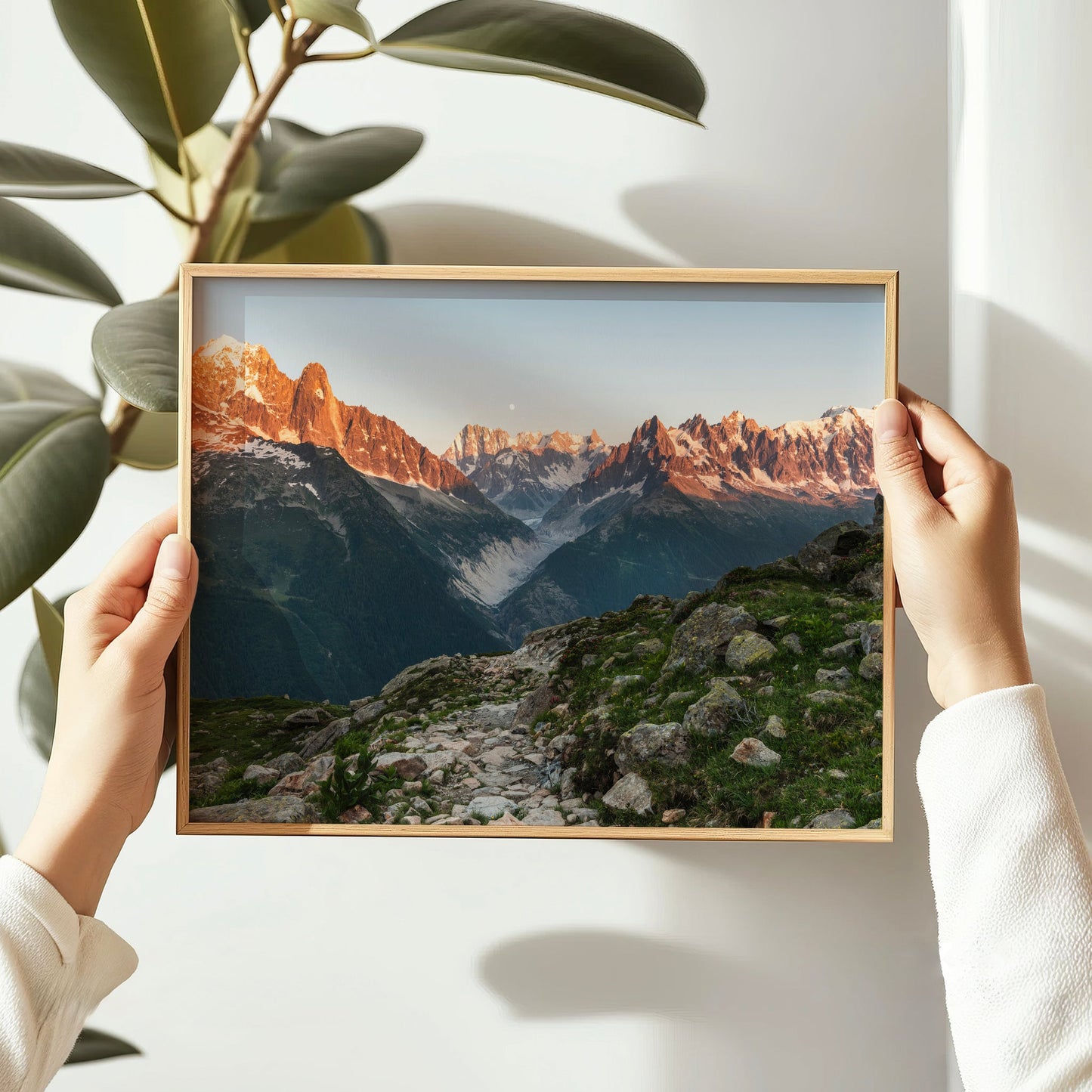 Fine art black and white Mont Maudit print highlighting sharp textures and dramatic clouds.