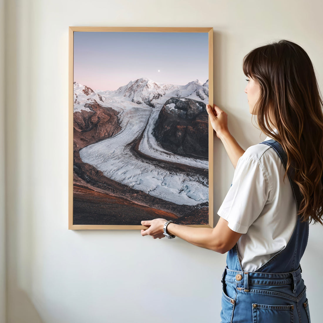 Breathtaking Monte Rosa landscape print featuring snow-covered peaks and the vast Gorner Glacier.