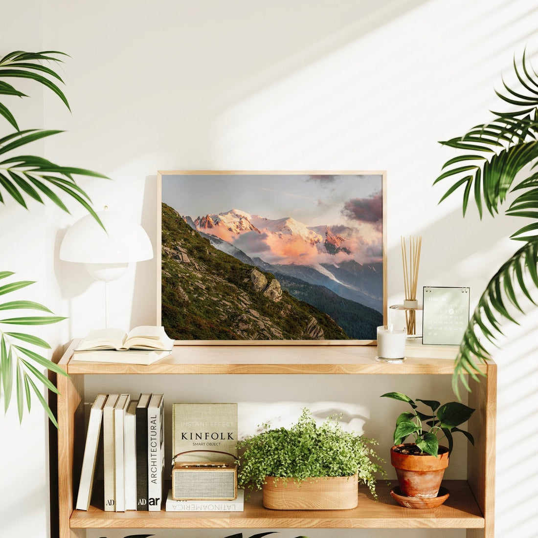 Fine art mountain sunset print featuring the Mont Blanc Massif above dramatic valley cloud cover.