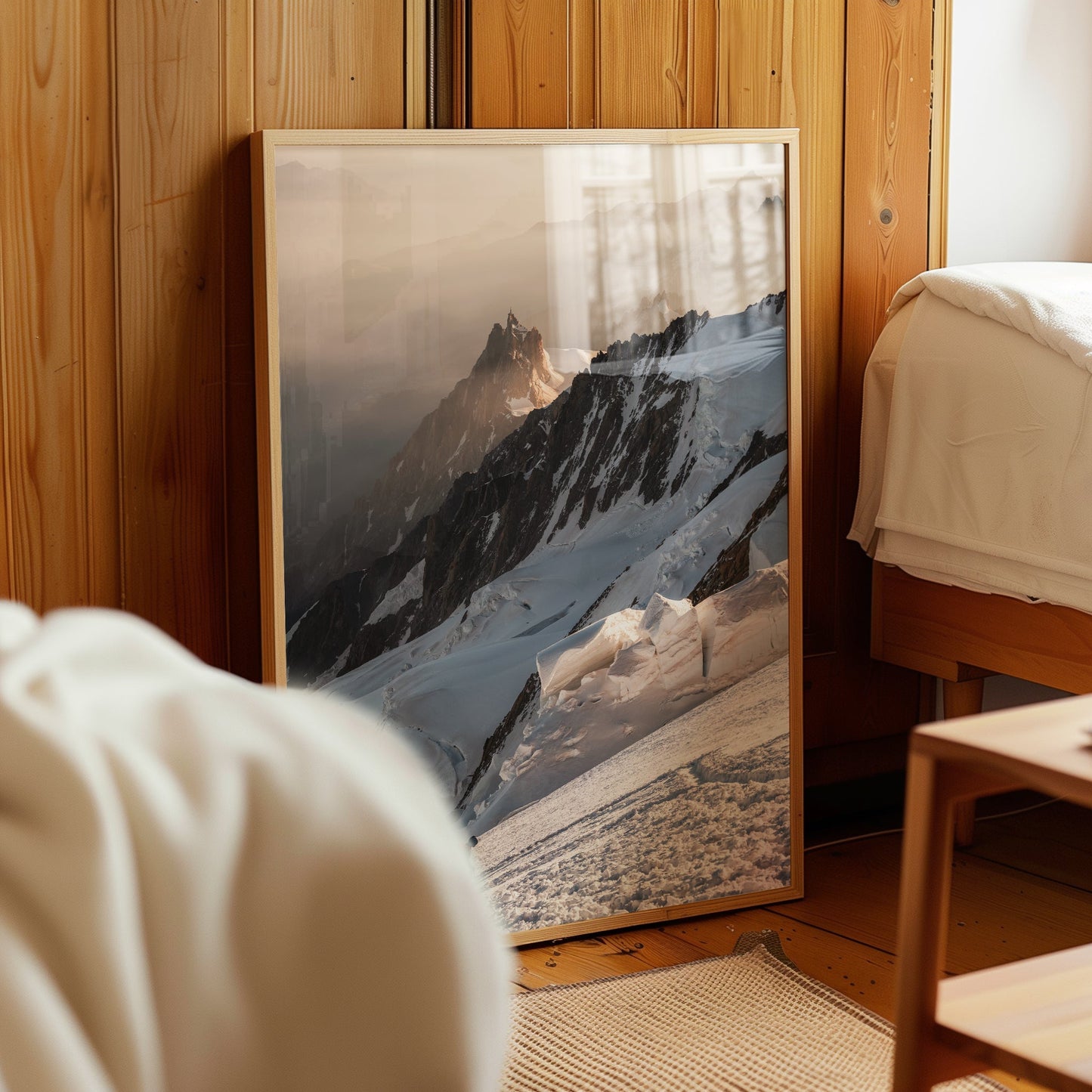 Stunning mountaineering photography capturing two climbers on a challenging ascent near Chamonix.