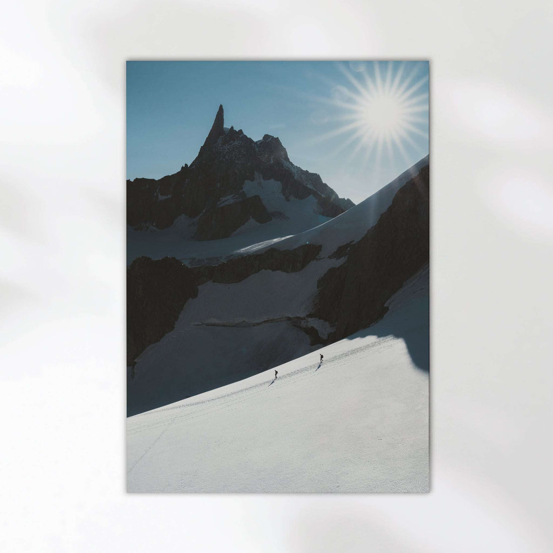 Fine art print of alpinists in the French Alps crossing glacier below Dent du Géant – adventure photography artwork