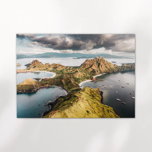 Unframed aerial photography print of Padar Island Komodo National Park Flores Indonesia on white background