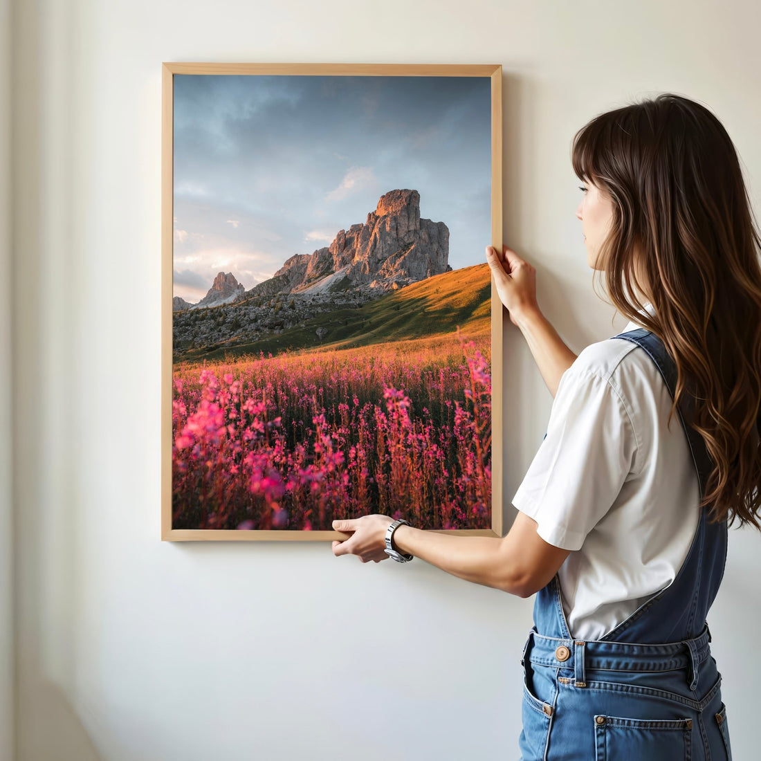 Scenic Passo Giau wall print with vibrant alpine wildflowers and a dramatic mountain backdrop.
