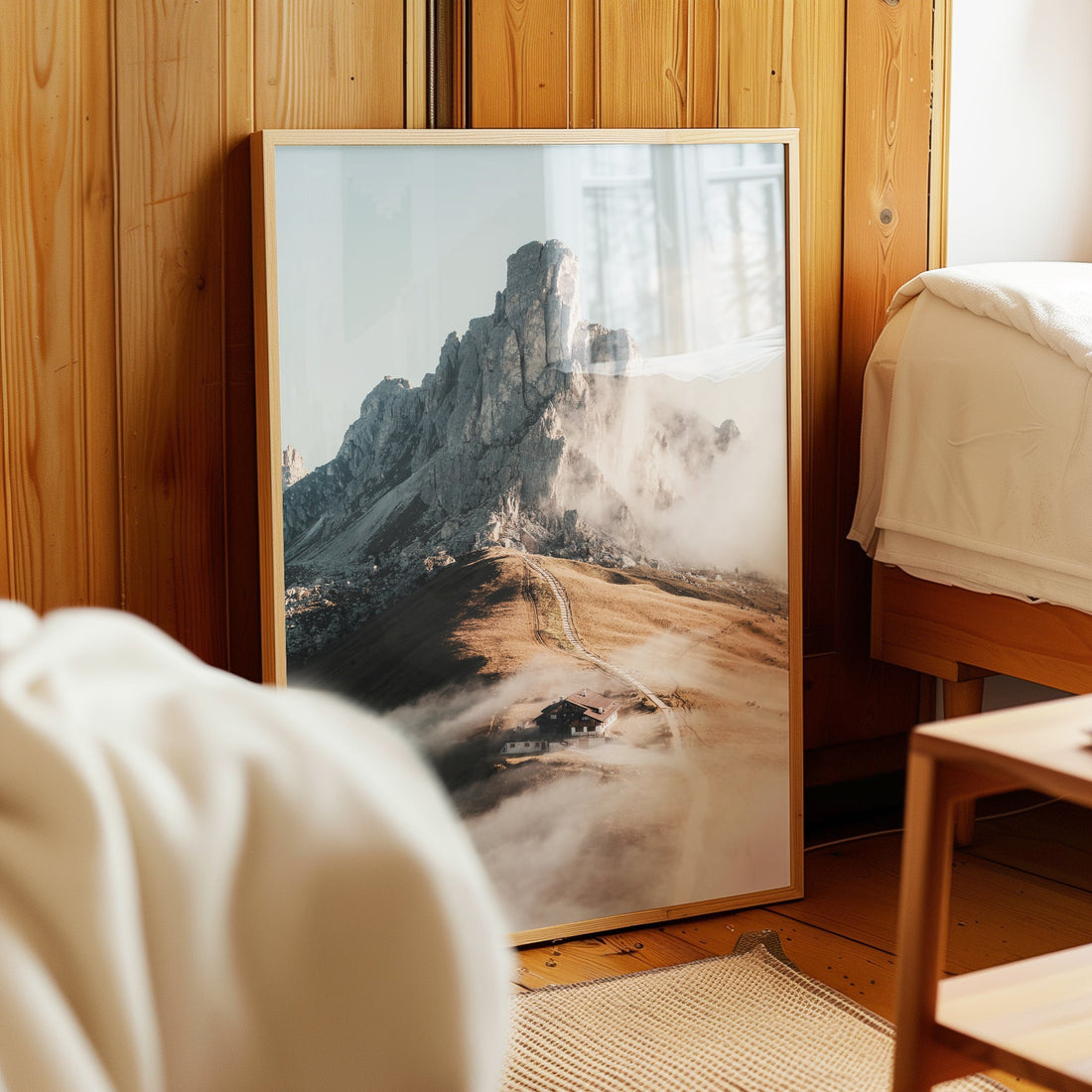 Elegant framed art print of Passo Giau in the Dolomites, perfect for mountain lovers.