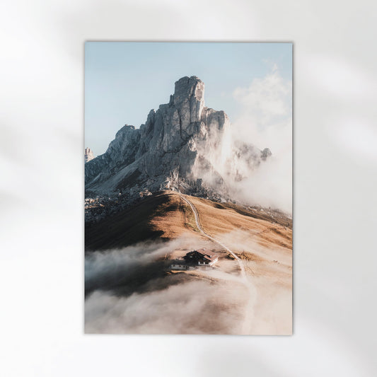Stunning Passo Giau mountain photography print capturing the dramatic peaks of the Dolomites.