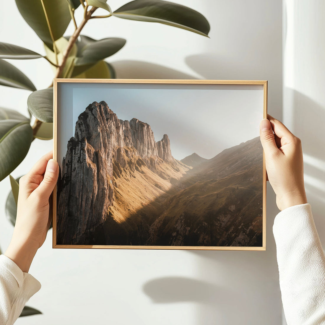 Warm alpine sunset wall print showcasing the dramatic Saxer Lücke mountain pass in Switzerland.