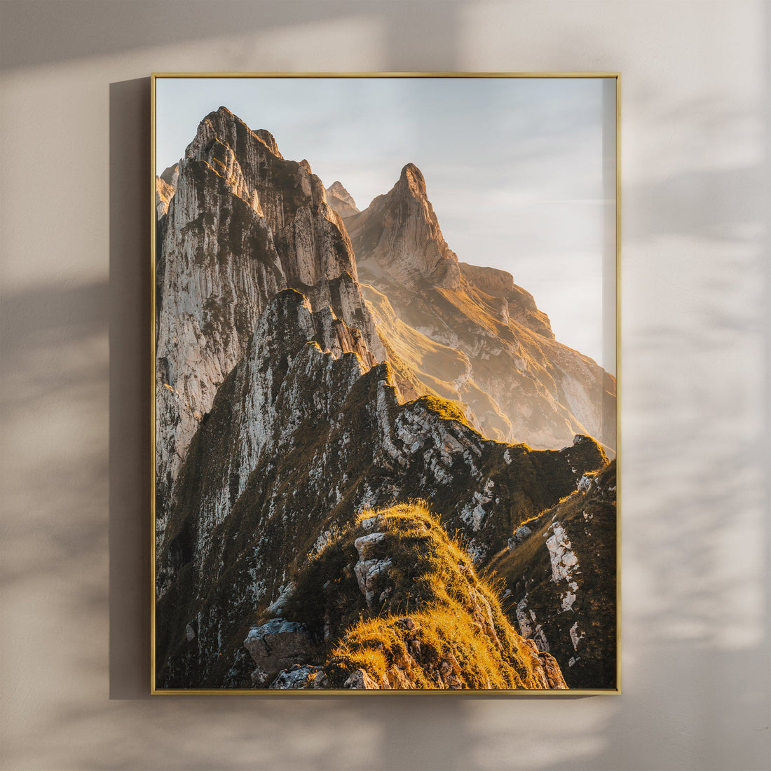 Sunset light hitting Schäfler Ridge in Appenzell Alps, Switzerland – vertical mountain wall art print
