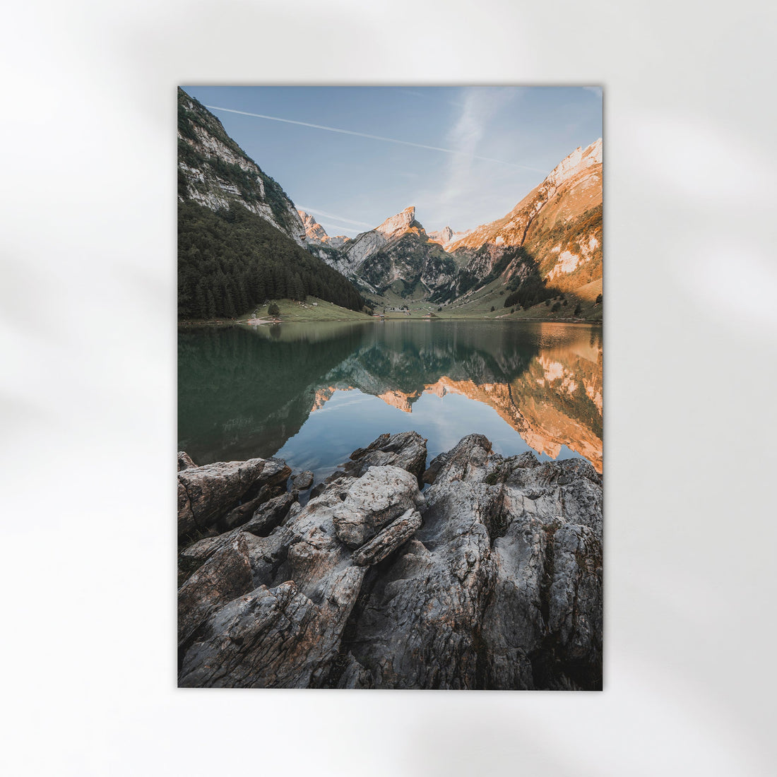 Stunning landscape photo print of Seealpsee, capturing alpine serenity and mirrored mountain views.