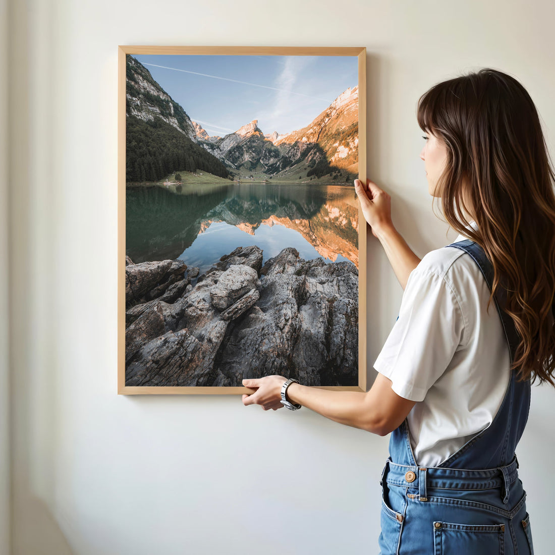 Golden hour glow over Seealpsee in this captivating sunset wall art print of the Swiss Alps.