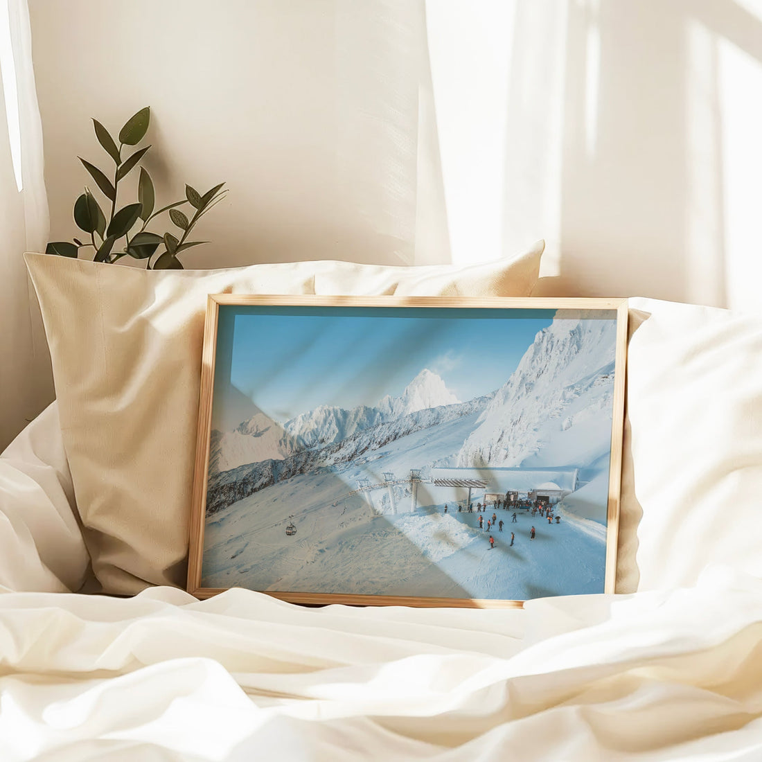 Fine art ski resort photography print of Bochard station in the Alps, capturing a perfect winter day in Chamonix.