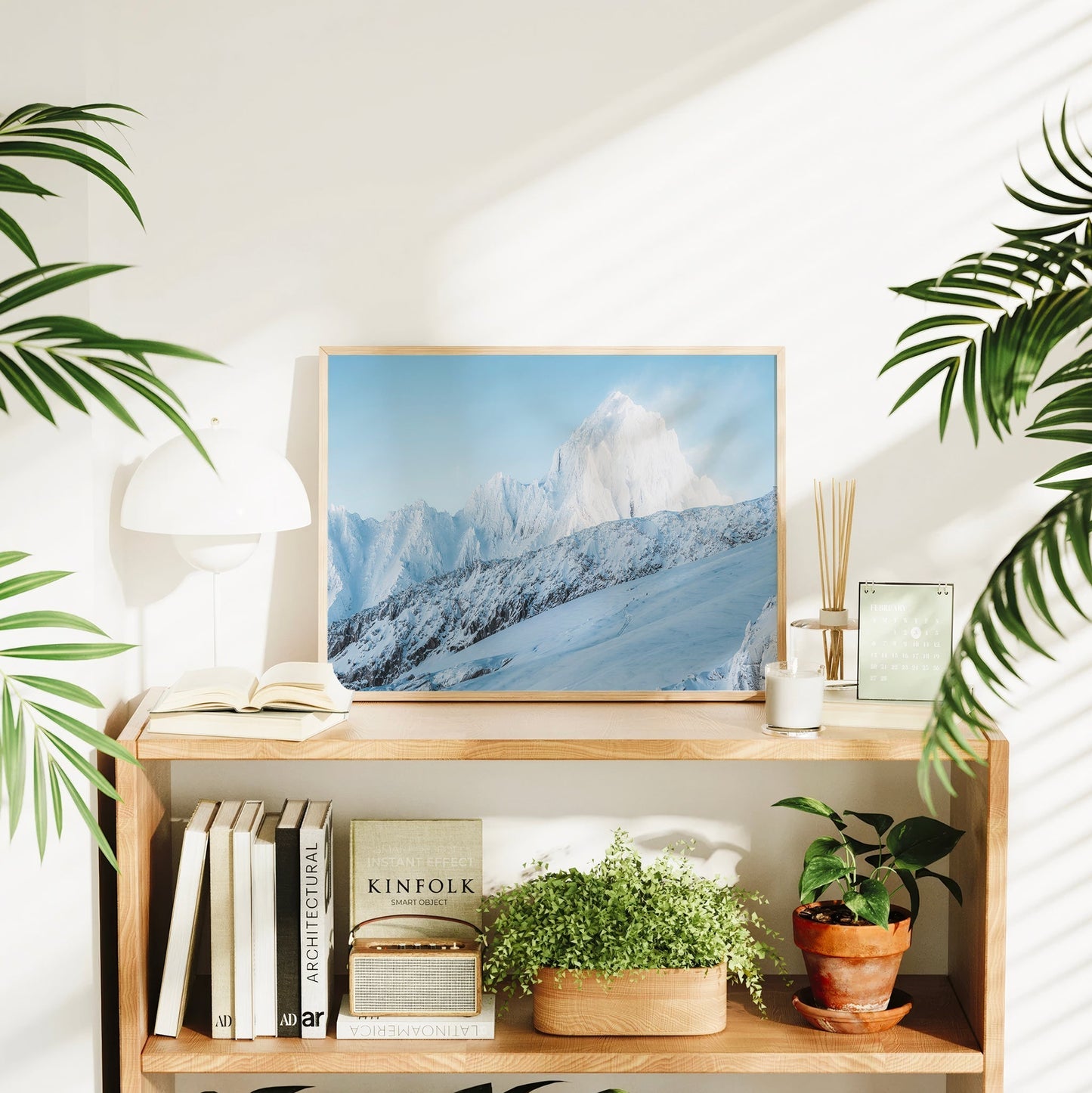 Chamonix fine art print showcasing ski tracks winding through untouched snow under the Aiguille du Chardonnet.