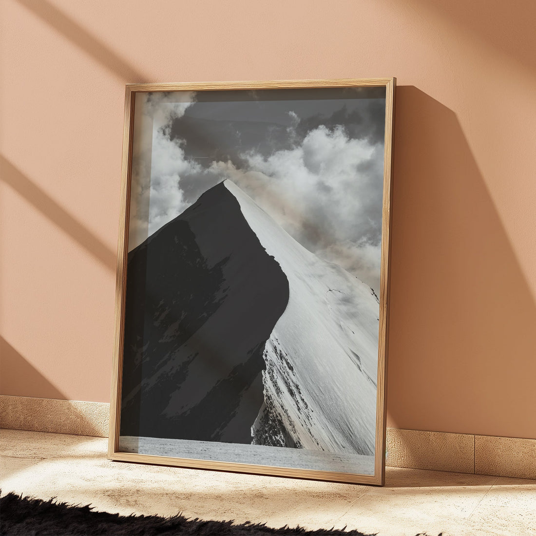 Snow-capped Aiguille de Bionnassay framed print for elegant mountain-inspired home decor.