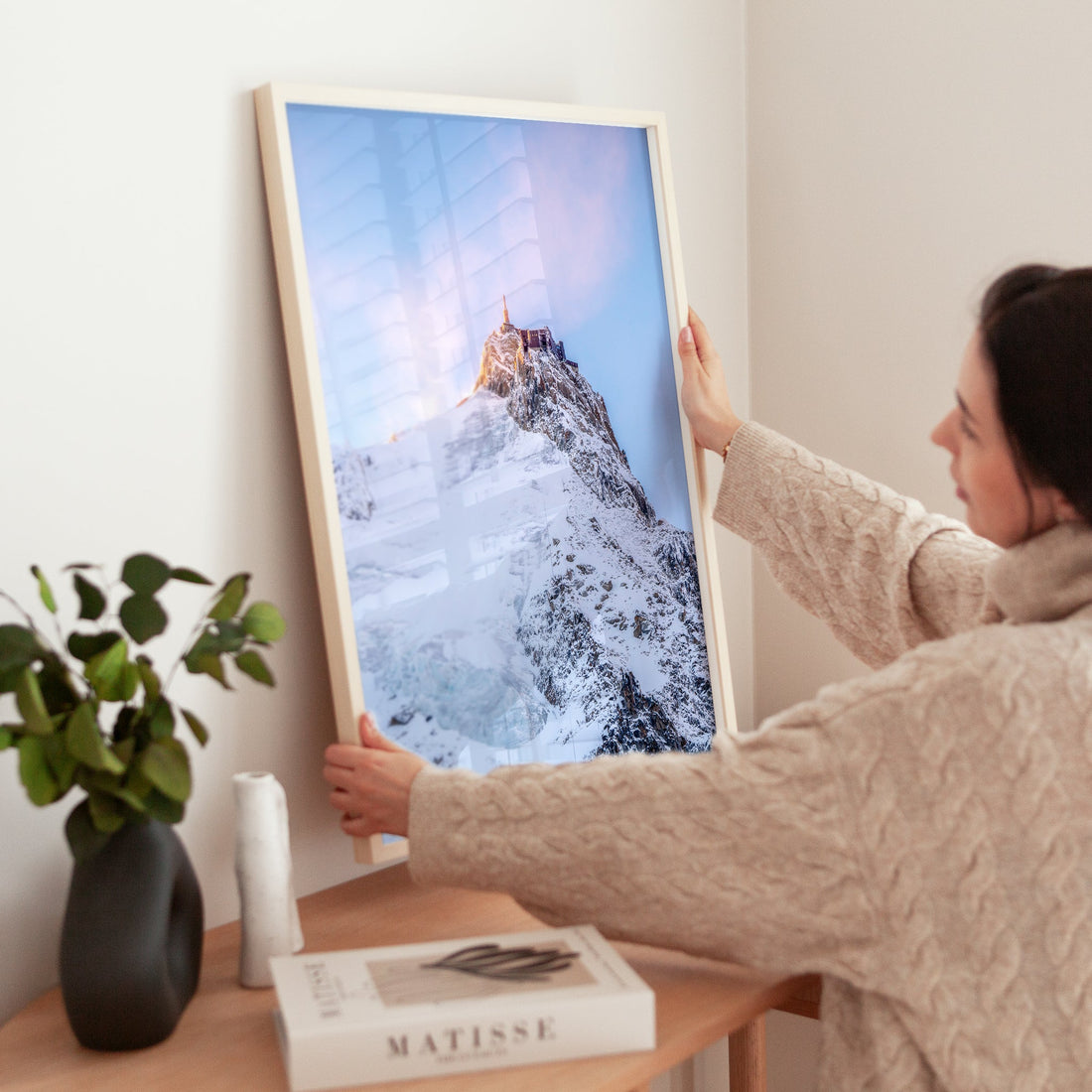 Elegant fine art print of Aiguille du Midi, showcasing its majestic snow-covered summit at dawn.