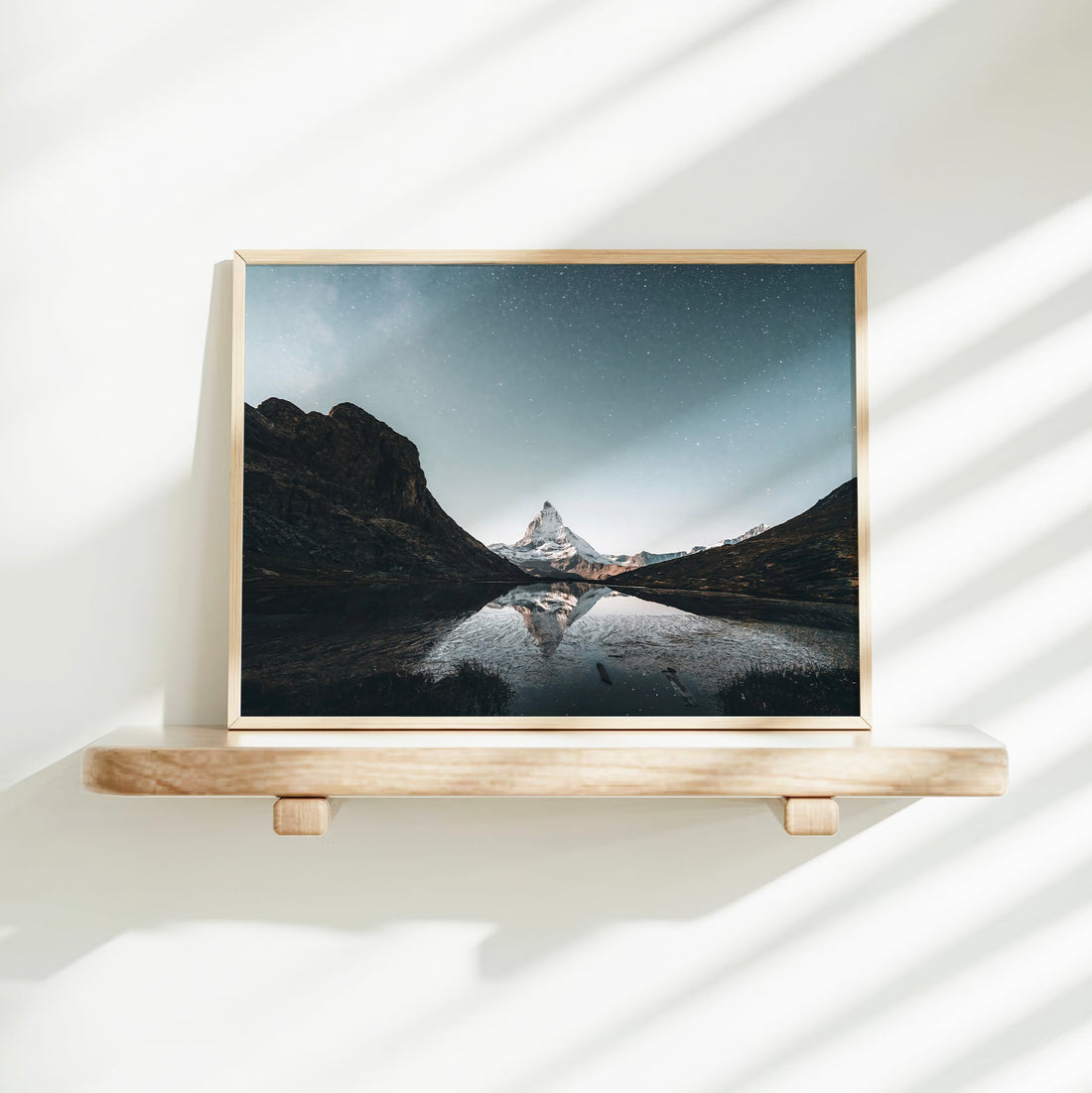 Stargazing mountain lake photography print with a mesmerizing reflection of the Matterhorn in Riffelsee.