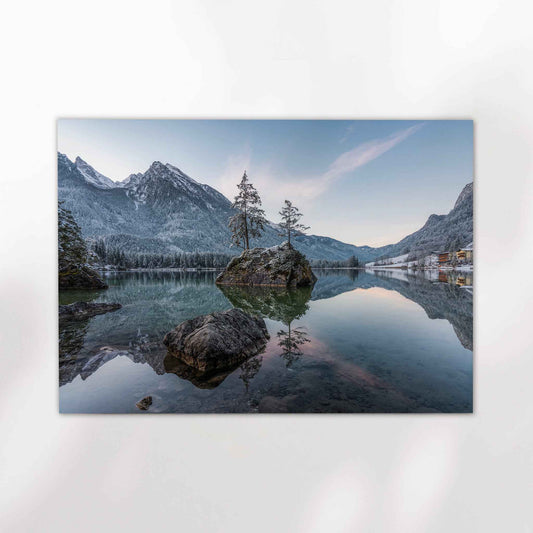 Serene sunrise light on the Bavarian Alps above Hintersee in Germany