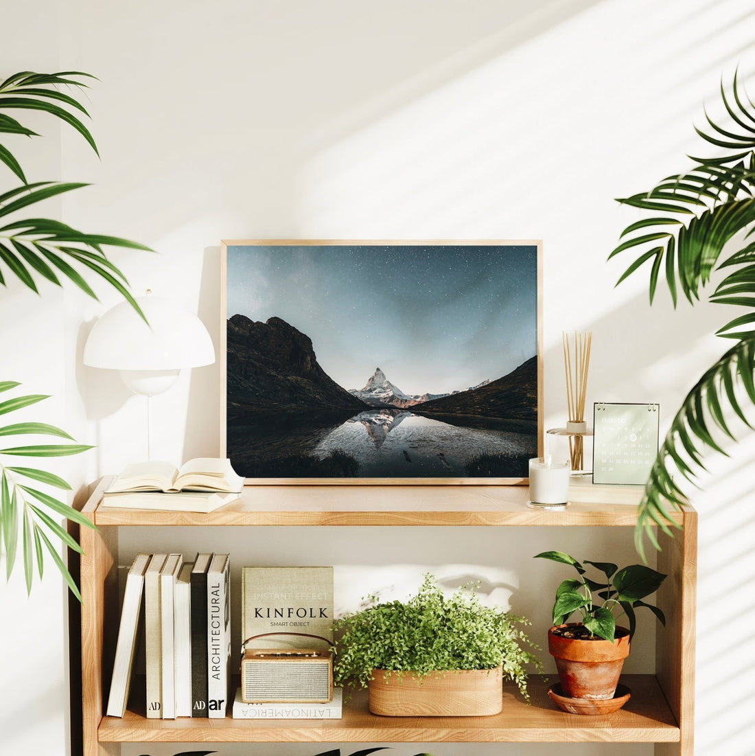 Majestic Swiss Alps landscape reflection art capturing the Matterhorn's perfect symmetry in Riffelsee.