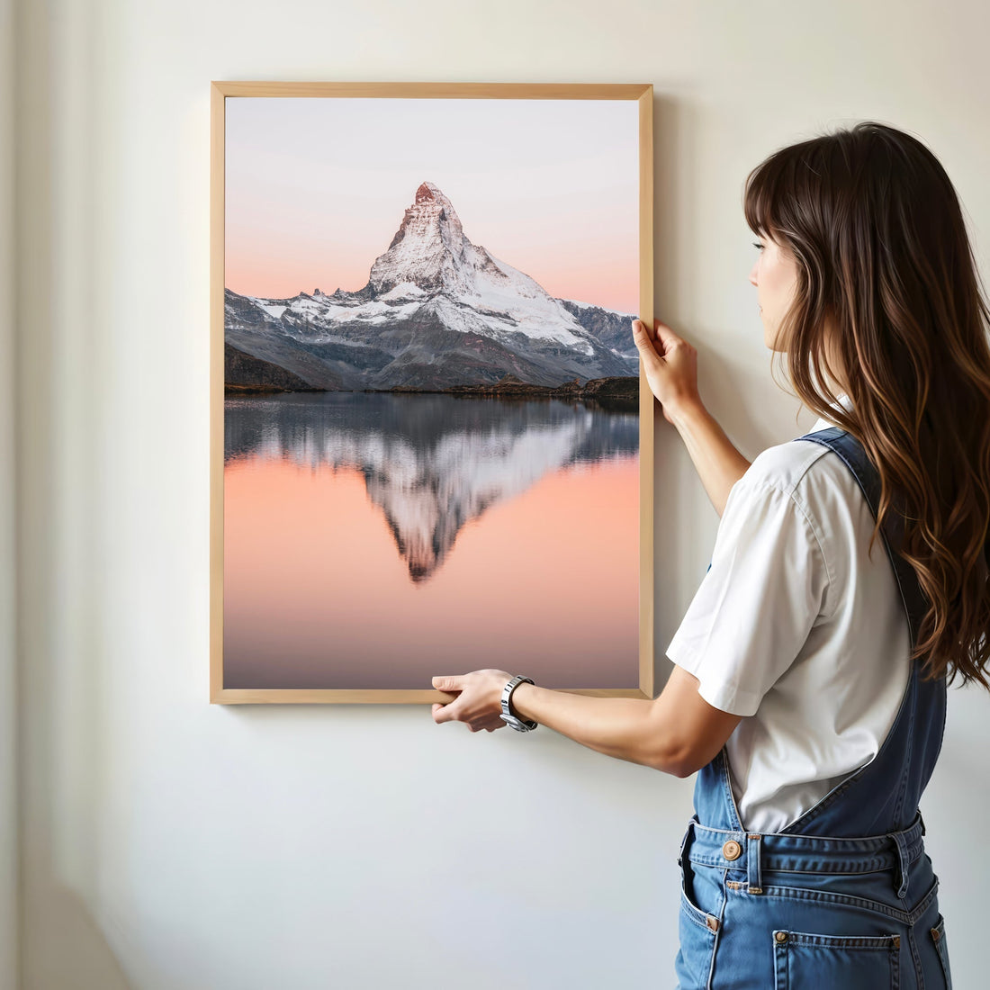 Fine art photography print of a sunrise over the Swiss Alps with the Matterhorn reflected in Stellisee.