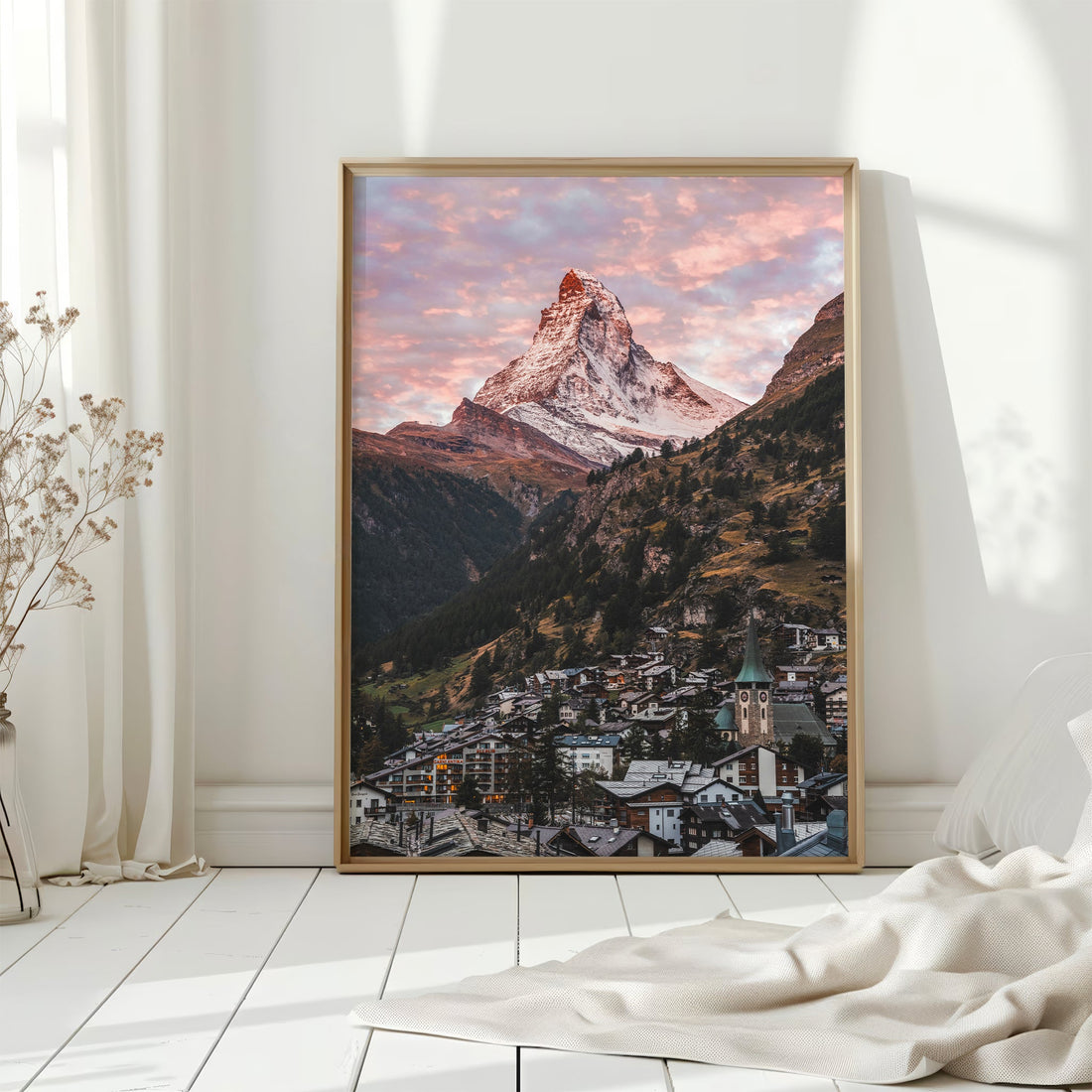 A mesmerizing travel-inspired Swiss Alps wall print featuring Zermatt’s stunning Matterhorn view.