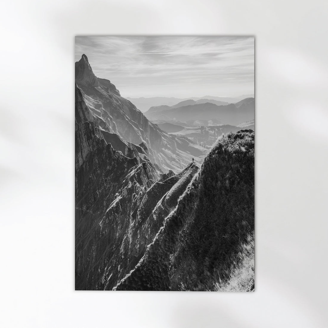 A stunning fine art print of a narrow mountain path along the Schäfler Ridge in the Swiss Alps.