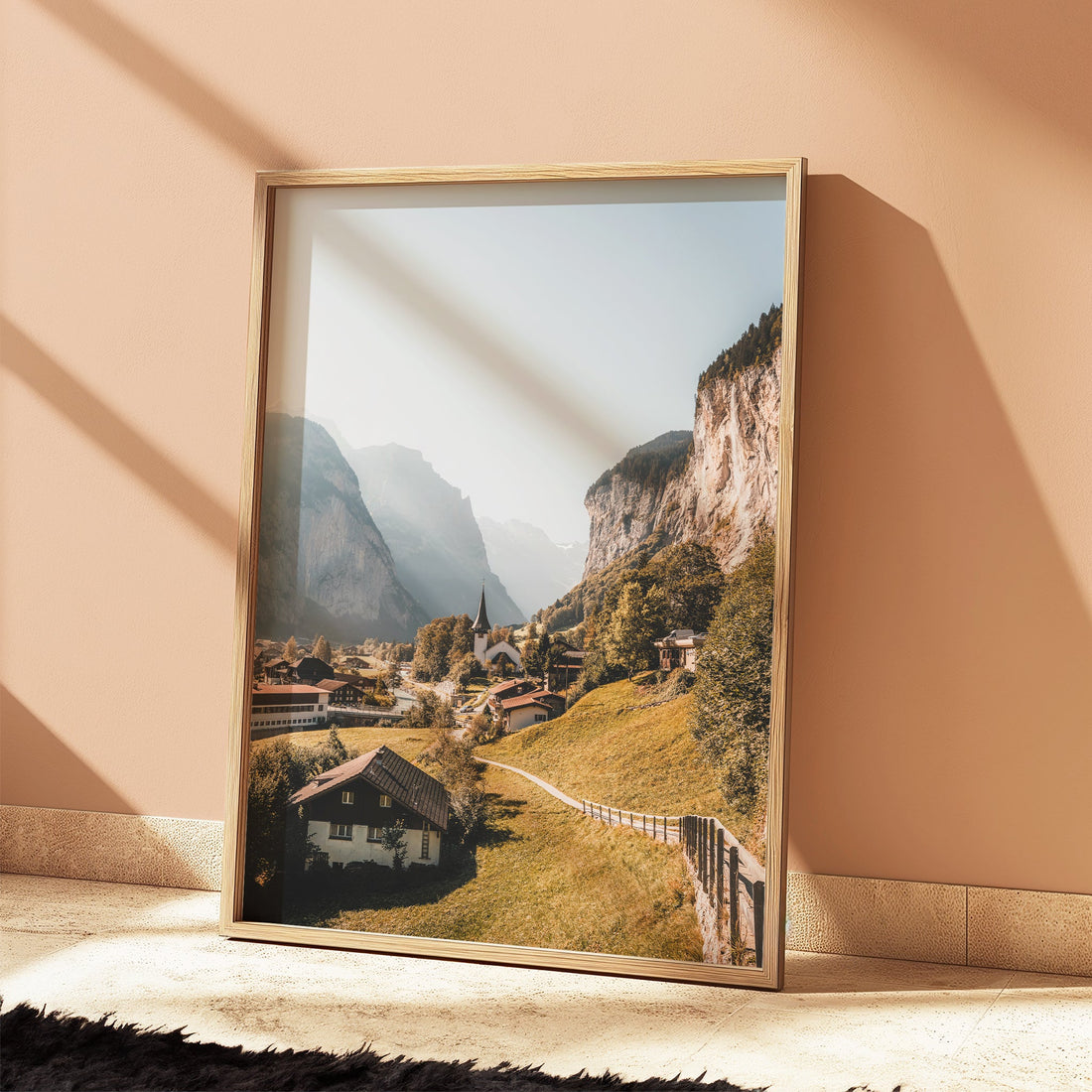 Swiss village mountain landscape print capturing the fairytale beauty of Lauterbrunnen.